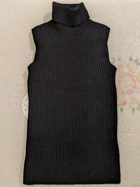 Michael Kors Black Wool Sleeveless Turtleneck Small